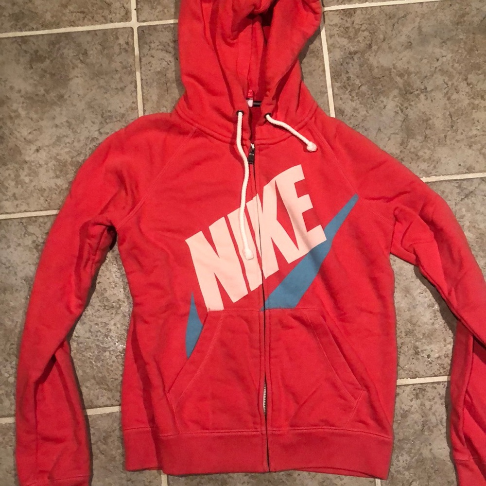 Pink/red Nike zip up sweatshirt